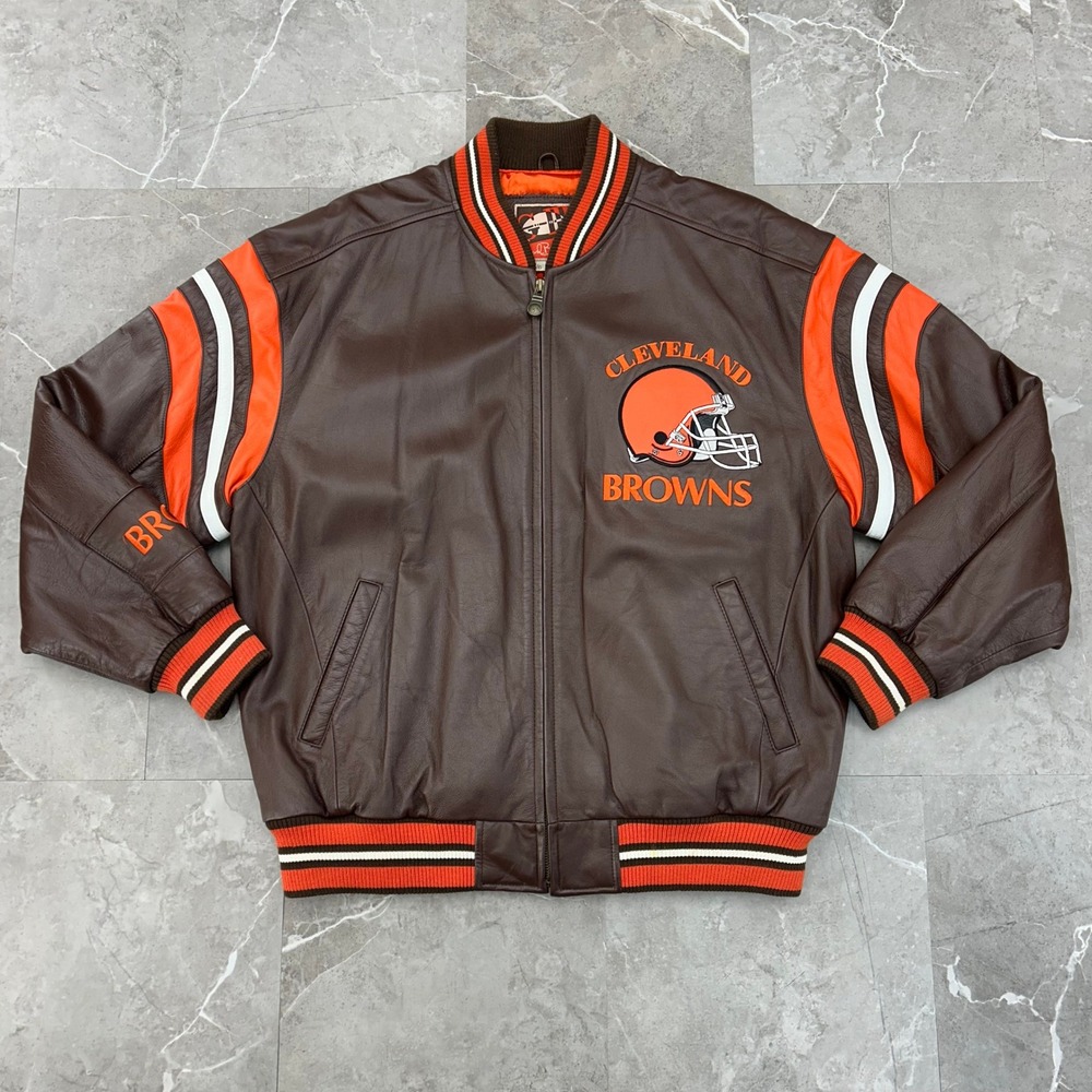 Vintage Cleveland Browns Leather Jacket Mens Large Carl Banks Bomber Coat GIII